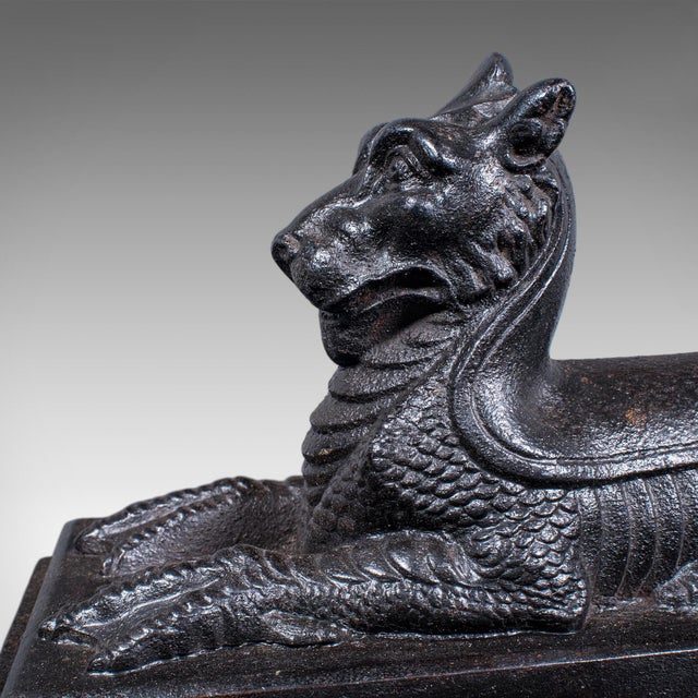 Black Antique Guardian Lion Door Keeper, English, Iron, Mythology, Doorstop, Victorian For Sale - Image 8 of 10