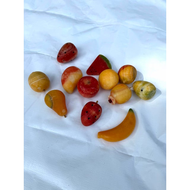 Set of 12 Italian alabaster stone mixed fruits including a rare, pomegranate. Average size 3-5". Gorgeous, heavy pieces...