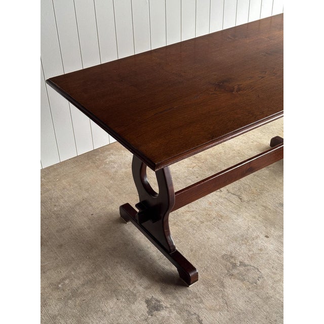 Wood Vintage Old World Refectory Oak Trestle Dining Table For Sale - Image 7 of 17