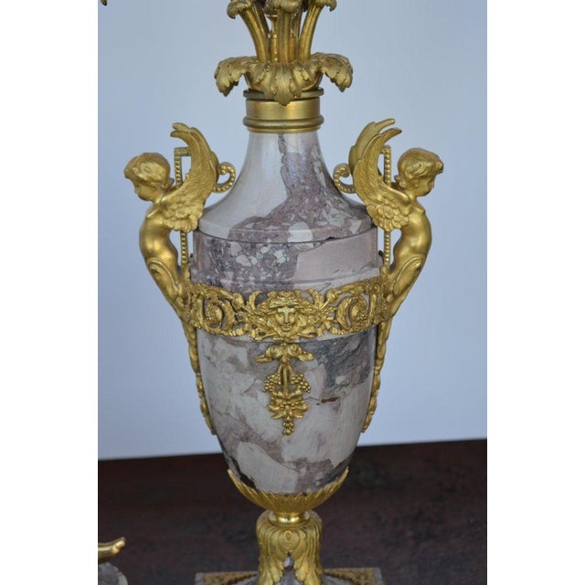 19th Century Gilt Bronze Ormolu and Marble Clock Set For Sale In Los Angeles - Image 6 of 11