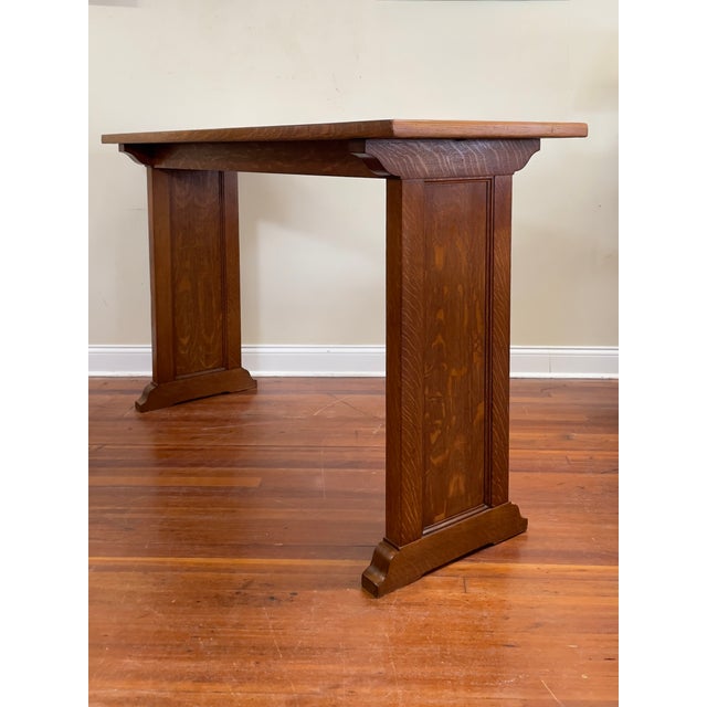 Antique Oak Mission/Arts & Crafts Tall Library Table, Circa 1900 by Library Bureau Makers For Sale - Image 4 of 12