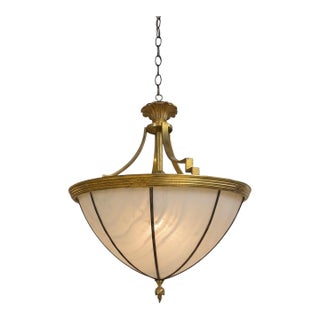 1910 Bronze and Leaded Glass Pedant For Sale