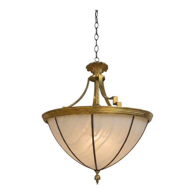 1910 Bronze and Leaded Glass Pedant For Sale