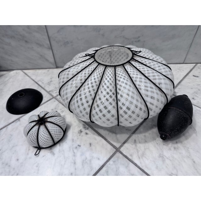 Glass Mid 20th Century Venetian Murano Latticino Caged Pendant Light For Sale - Image 7 of 9