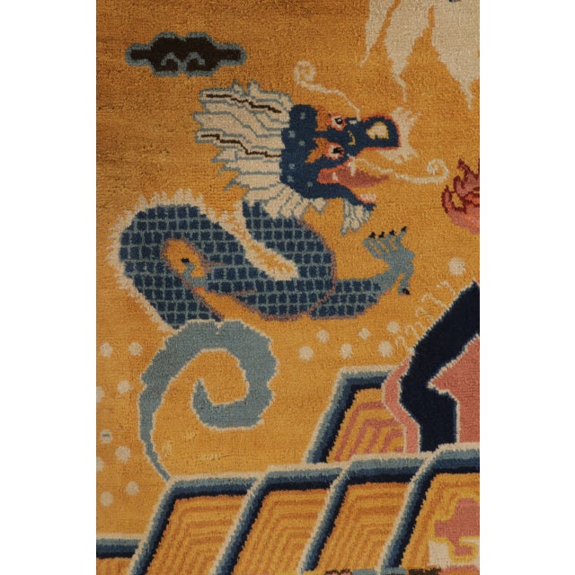 Rug & Kilim Antique Chinese Ningxia Pillar Runner With Golden Celestial Dragons - Rug & Kilim For Sale - Image 4 of 13