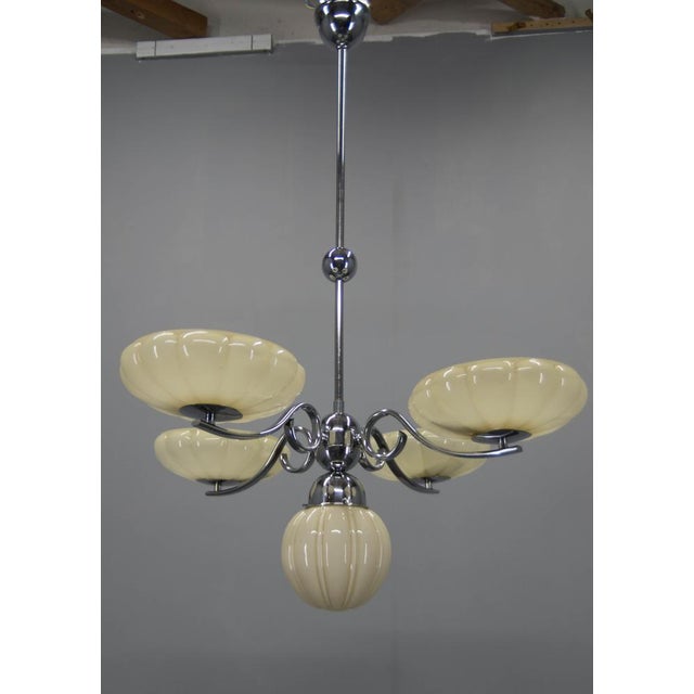 Art Deco Chrome and Glass Chandelier, 1930s For Sale - Image 4 of 14