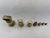 A set of seven solid brass Antique scale weights. The set of weights are 1lb, 8 oz, 4oz, 2oz, 1oz, 1/2oz and 1/4oz... All...