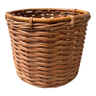 Vintage Large Round Wicker Basket For Sale