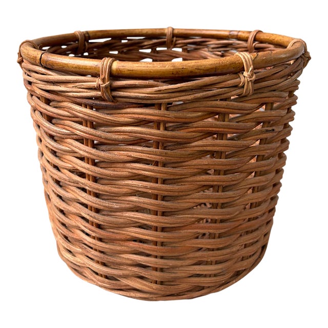 Vintage Large Round Wicker Basket For Sale