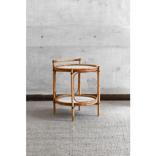Service Table in Bamboo with White Lacquered Shelves and Brass Feet, 1970 For Sale - Image 6 of 6