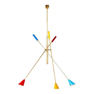 Italian Brass Ceiling Light with Articulate Arms For Sale