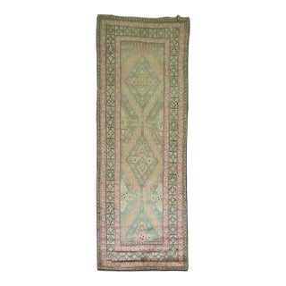 Zabihi Collection Pink and Green Vintage Karabagh Runner - 3'8" x 10'7" For Sale