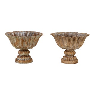 Pair of Verdigris Painted Iron Tazzas or Urns, English Late 20th Century For Sale