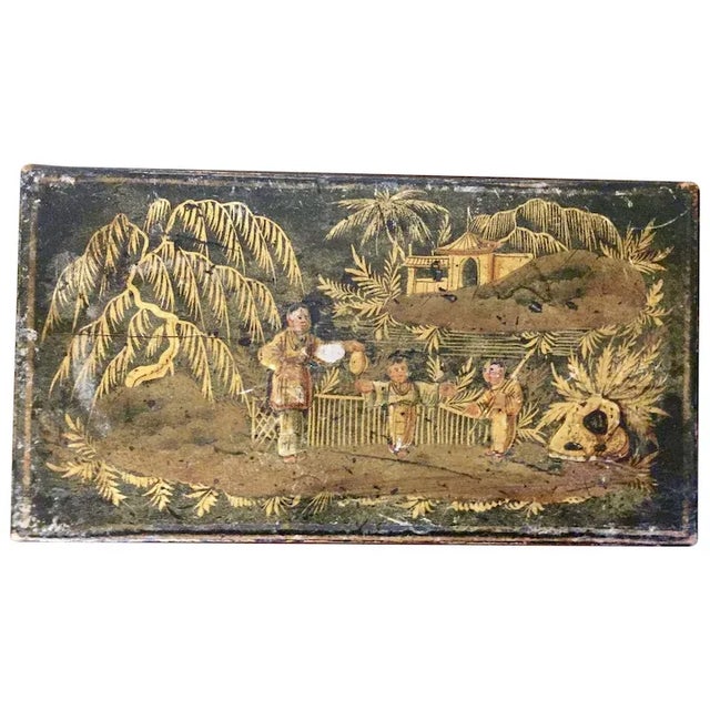 1820 Antique English Regency Japanned Black and Gold Jewelry Desk Box in the Chinese Taste For Sale - Image 10 of 10