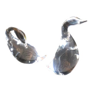 Mid-Century Modern Steuben Solid Crystal Waterfowl Figurines - Pair For Sale