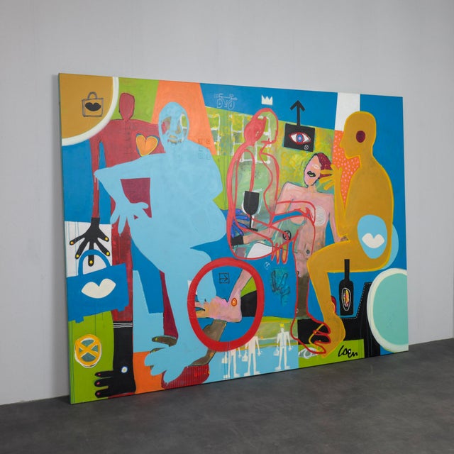 A unique large scale painting by dutch artist coen blankwaard, titled joie de vivre and created in 2013. Executed in vivid...