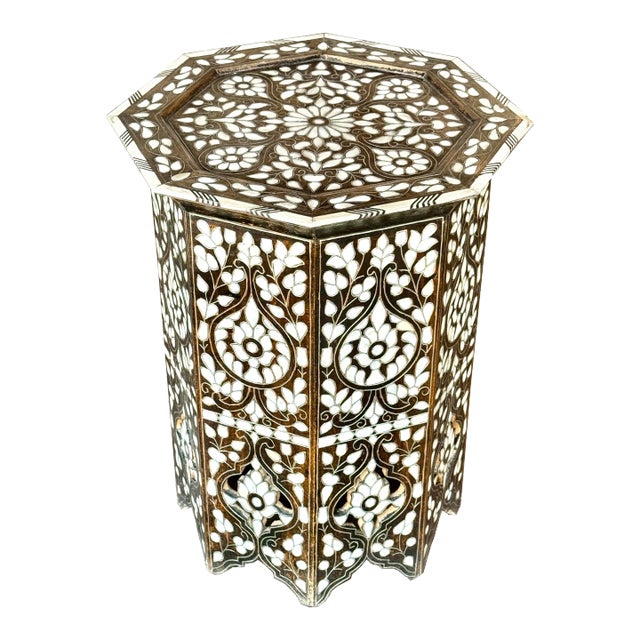 Early 20th Century Mother of Pearl Inlaid Octagon Side Table For Sale