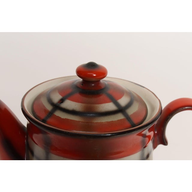 Vintage Czech Bohemian Orange Tartan Plaid Art Pottery Pitcher Teapot by Erphila For Sale - Image 12 of 17