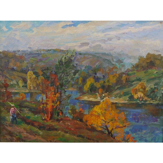 Original Autumn Landscape Oil Painting, Ukrainian Art, 1970s 60-80 For Sale