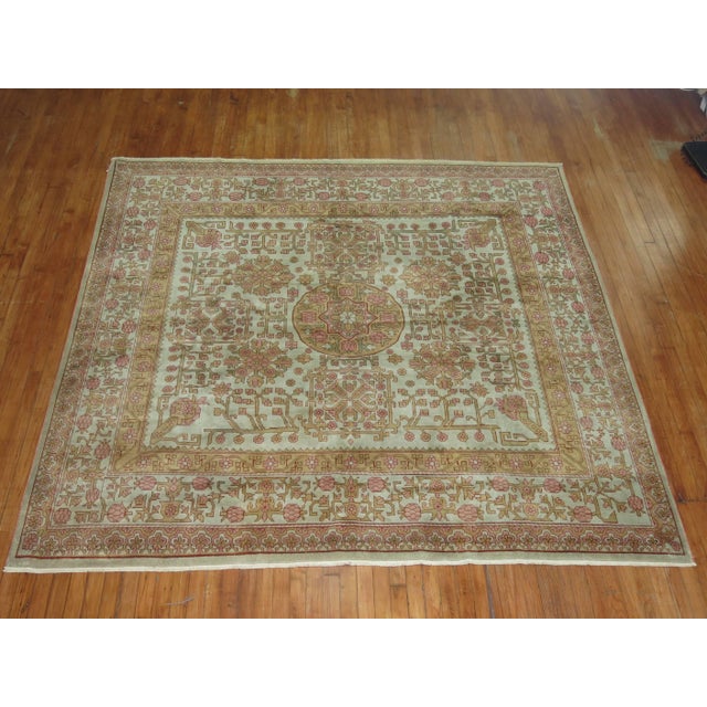 Square Botanical Floral Vintage East Turkestan Rug For Sale In New York - Image 6 of 6