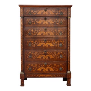 Antique Dutch Marquetry Chest Drawers Tall Boy Inlay (C. 1820) For Sale