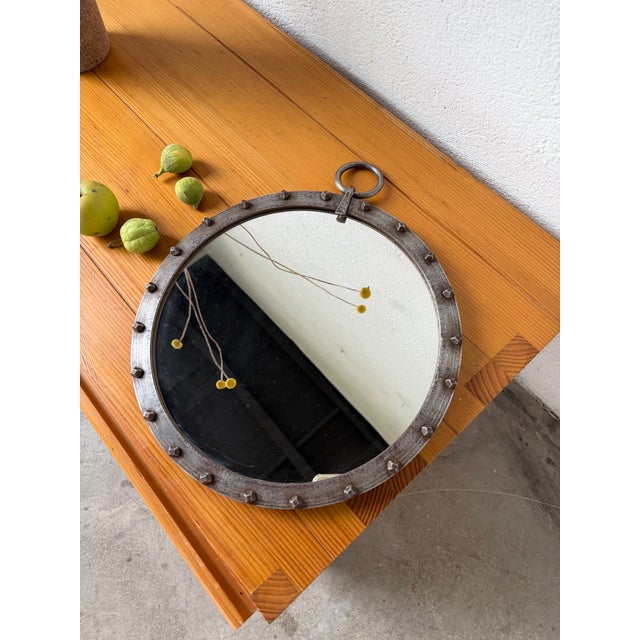 Round Brutalist Wrought Iron Mirror with Nails, 1960s For Sale - Image 17 of 18