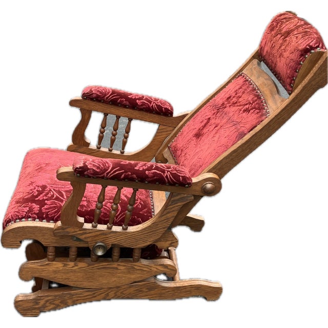 Victorian 1910s Victorian Platform Rocker With Glider Foot Rest and Adjustable Headrest For Sale - Image 3 of 12