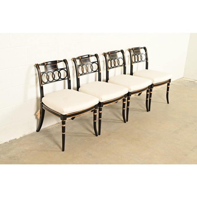 Baker Furniture Company Baker Furniture Historic Charleston Regency Ebonized and Gold Gilt Dining Chairs, Set of Four For Sale - Image 4 of 16