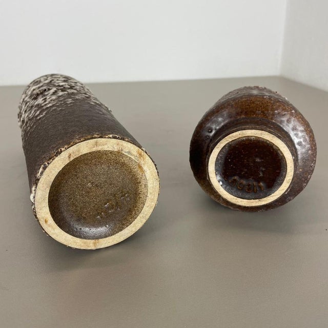 Set of Two Pottery Fat Lava Vases Crusty Brown-White from Jopeko, Germany, 1970s, Set of 2 For Sale - Image 17 of 18
