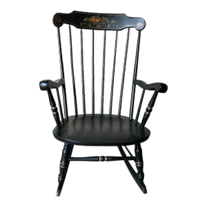 Late 20th Century Vintage Hitchcock Inspired Stenciling Black Painted Rocking Chair