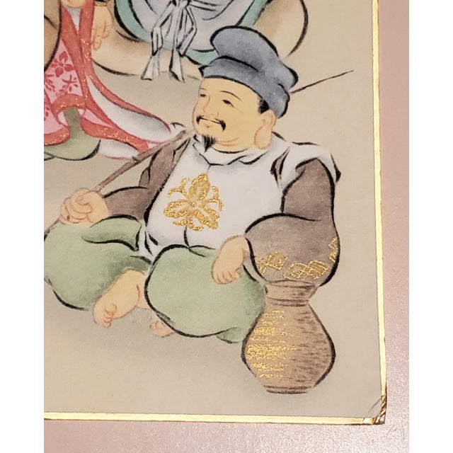 Metal Vintage Japanese Shikishi Board Painting "Seven Lucky Gods" Signed Yoshinaka For Sale - Image 7 of 10