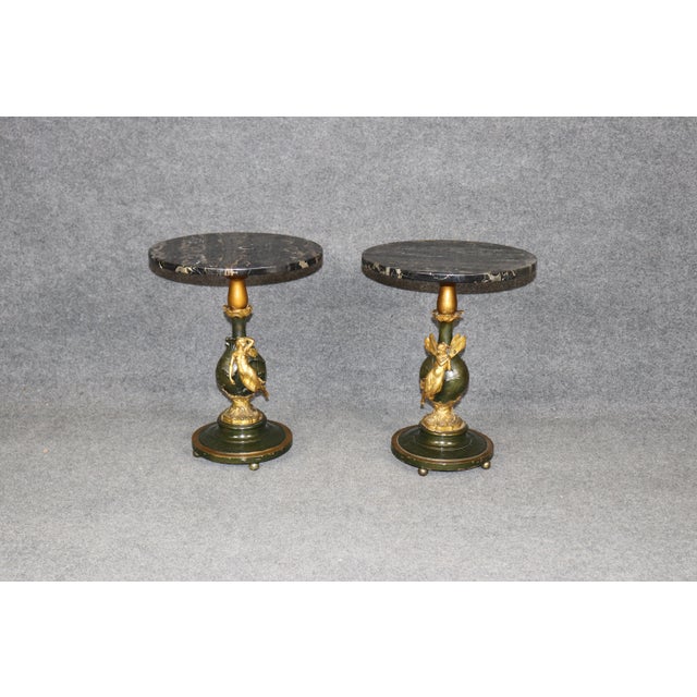 Art Nouveau 19th Century Pair Art Nouveau Bronze and Marble Top End Tables by Ferville Suan For Sale - Image 3 of 17