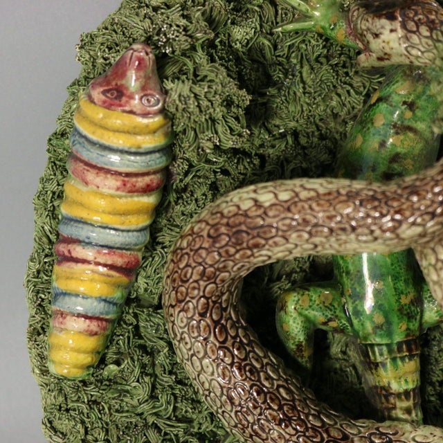 Cunha Palissy Majolica Snake and Lizard Wall Plate For Sale - Image 4 of 12