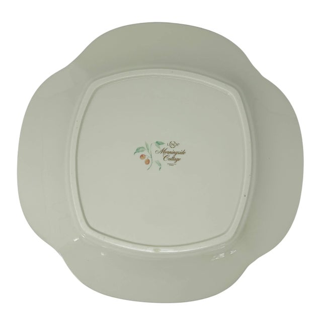 Ivory Lenox Morningside Cottage Round Platter | Ivory Bone China Chop Plate With Gold Trim | Pink Floral, Butterfly & Dragonfly Design For Sale - Image 8 of 9