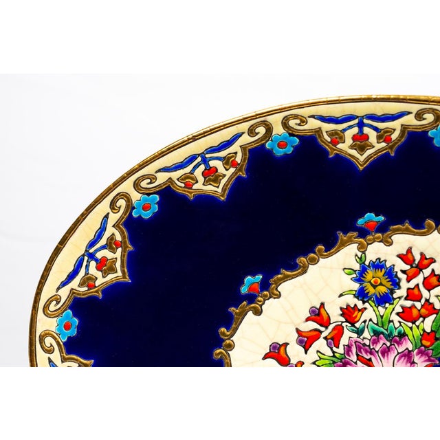 Ceramic Large Renaissance Oblong Enamel Floral Platter by Maurice-Paul Chevallier for Longwy Manufactory, France, 1960s For Sale - Image 7 of 11
