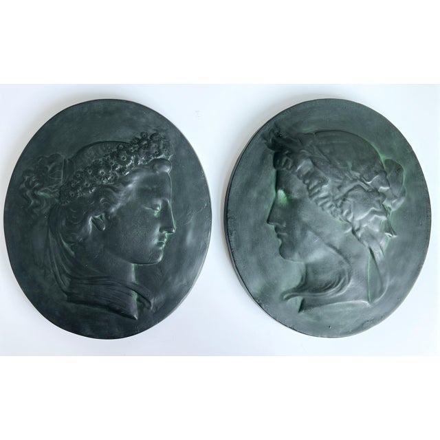 Art Deco Pair of Large 16" Tall Bacchante Roman Figures Ceramic Plaques For Sale - Image 3 of 12