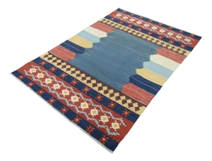 Hand-Woven Mazandaran Kilim Rug in Colorful Wool