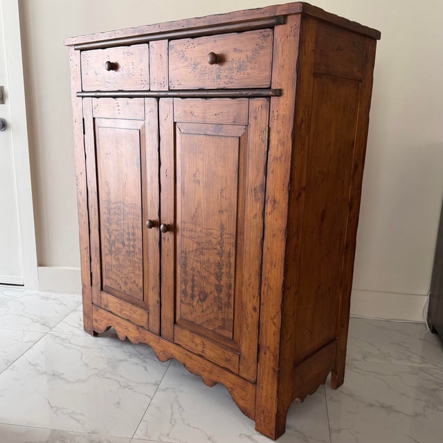 English 1990s Wood Jelly Cupboard Cabinet Pyrography Style For Sale - Image 3 of 11