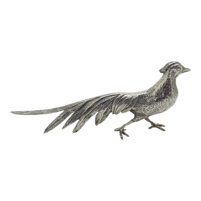 Vintage Italian Handmade Silver 800 Pheasant Large Figurine Animal Sculpture For Sale