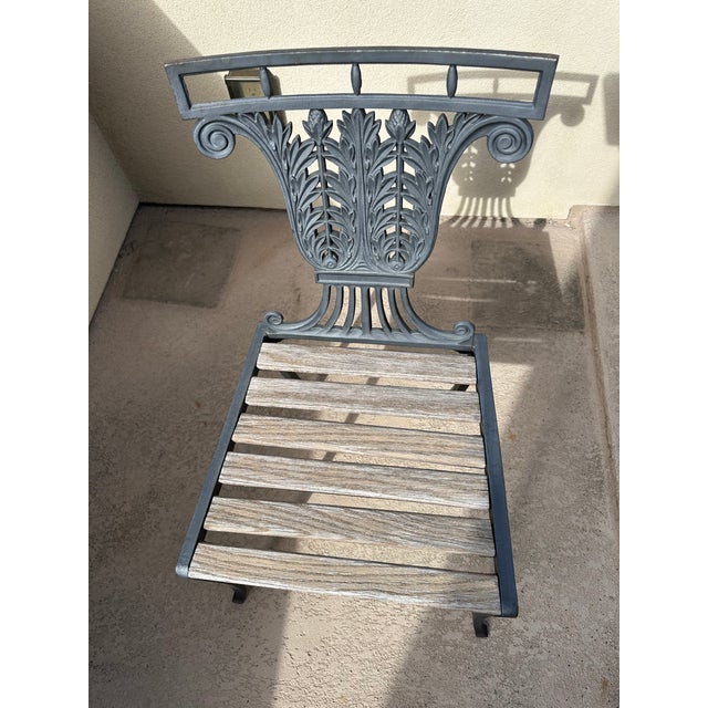1930s 1930s Pair of Neoclassical Lyre Back Cast Iron Lyre Back With Weathered Wood Seats For Sale - Image 5 of 18