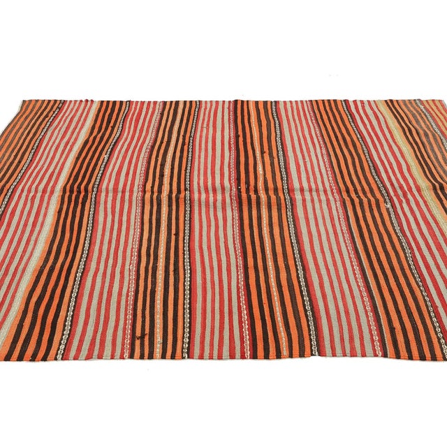 Traditional Mid 20th Century Orange Striped Vintage Kilim Rug For Sale - Image 3 of 6