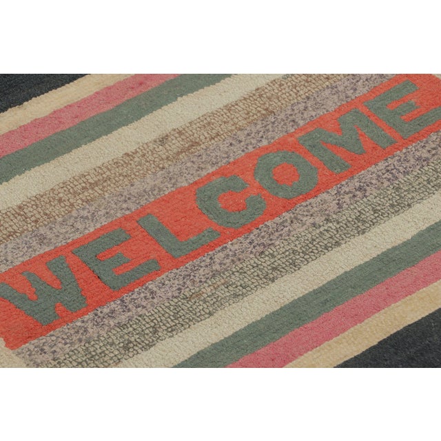 Traditional Antique Gift-Sized Hooked Welcome Rug With Polychromatic Borders - Rug & Kilim For Sale - Image 3 of 4