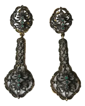 Gold Sterling Silver and Emerald Dangle Earrings, Pair