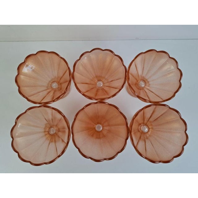 rt Deco Pink Rosaline Glass Dessert Bowls, Former Czechoslovakia, 1930s, Set of 6 For Sale - Image 10 of 18