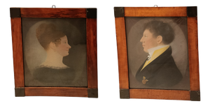 German School, Profile Portraits Pastels, 1800s, Pastel on Paper
