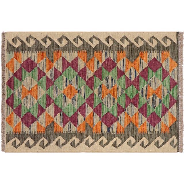 Southwestern Turkish Kilim Gray Beige Hand-Woven Wool Rug For Sale - Image 9 of 9