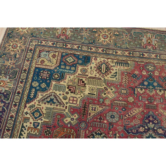 Textile Tabriz Rug 9’8” X 11’8” Pink Wool Vintage Distressed Hand-Knotted Carpet For Sale - Image 7 of 16