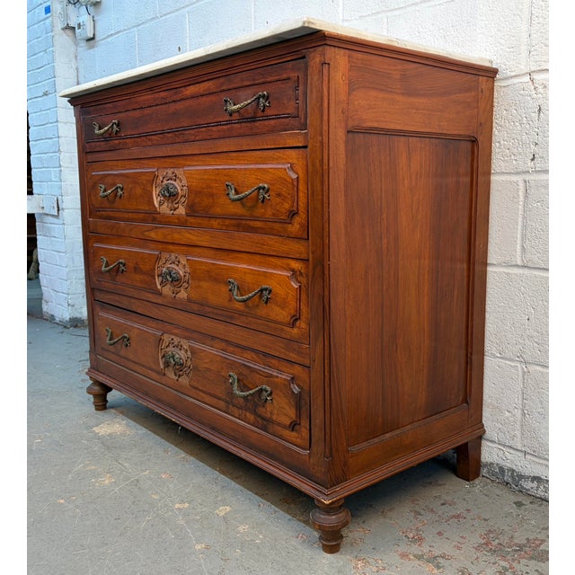 French Antique French Carved Commode W/ Marble Top For Sale - Image 3 of 15