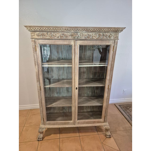 Antique White 19th-Century European Whitewashed Oak Display Cabinet For Sale - Image 8 of 8