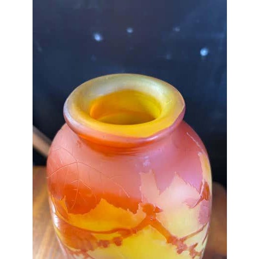 Emile Galle acid-etched Cameo Glass Vase. Technique involves multiple layers of colored glass, with designs created by...